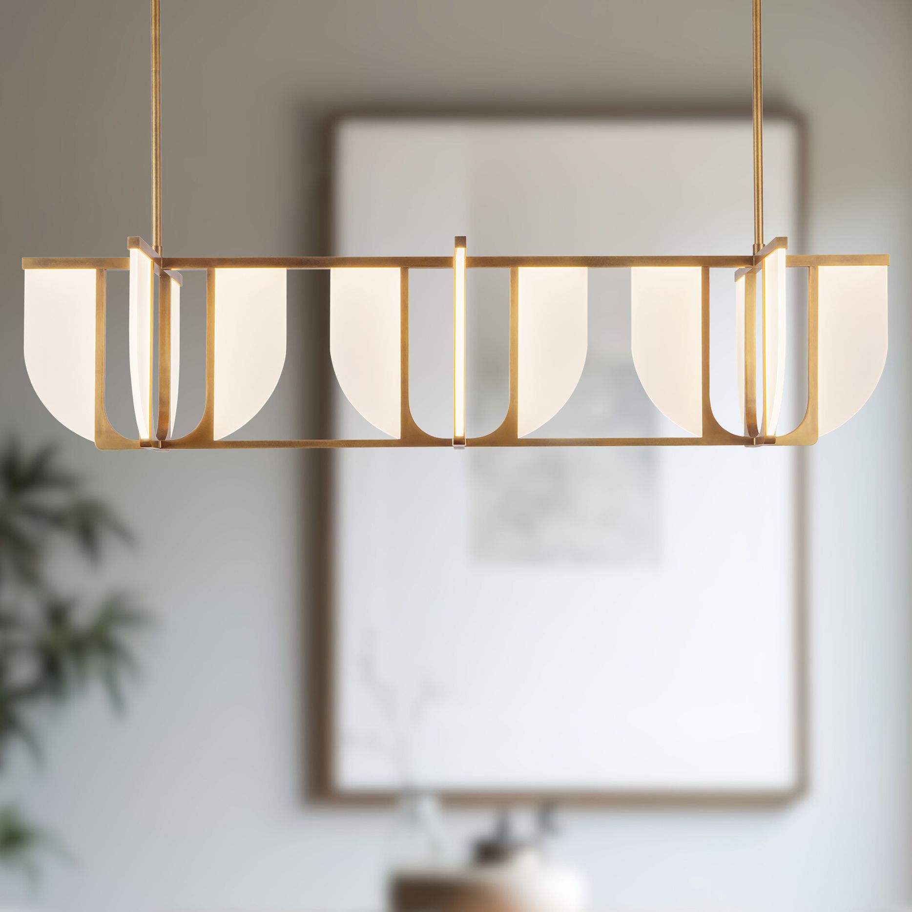 Anders 59-in Vintage Brass dimmable LED Linear Pendant