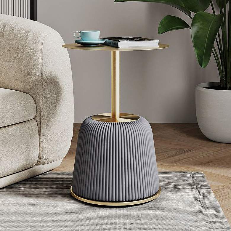 Image 1 Anderson 15 3/4" Wide Gray Leatherette Gold Metal End Table