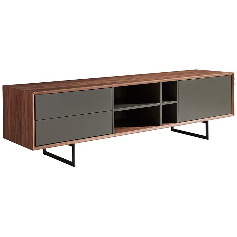 Image 2 Anderson 70 3/4 inchW Walnut Gray 1-Door 2-Drawer Media Stand