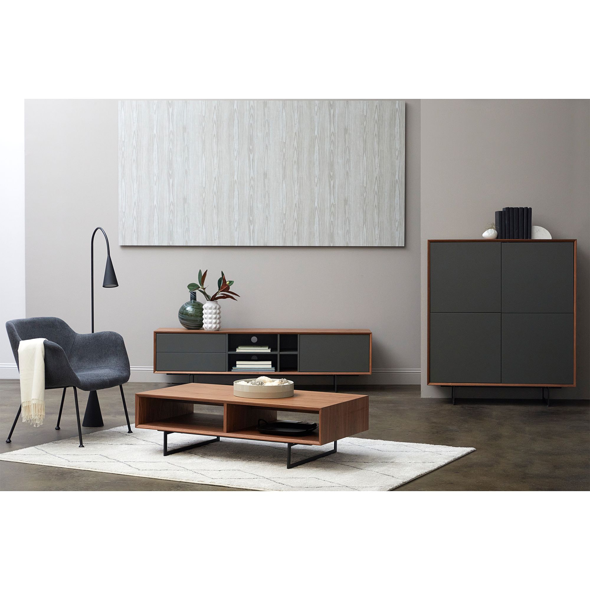 Anderson 70 3/4"W Walnut Gray 1-Door 2-Drawer Media Stand in scene