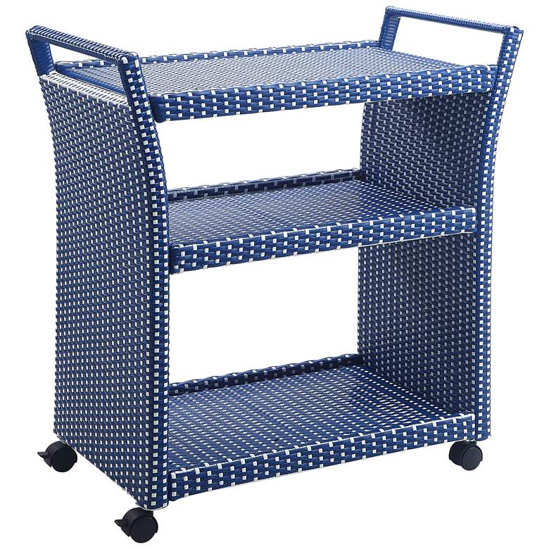 Image 2 Anderson Blue White Wicker Patio Serving Cart