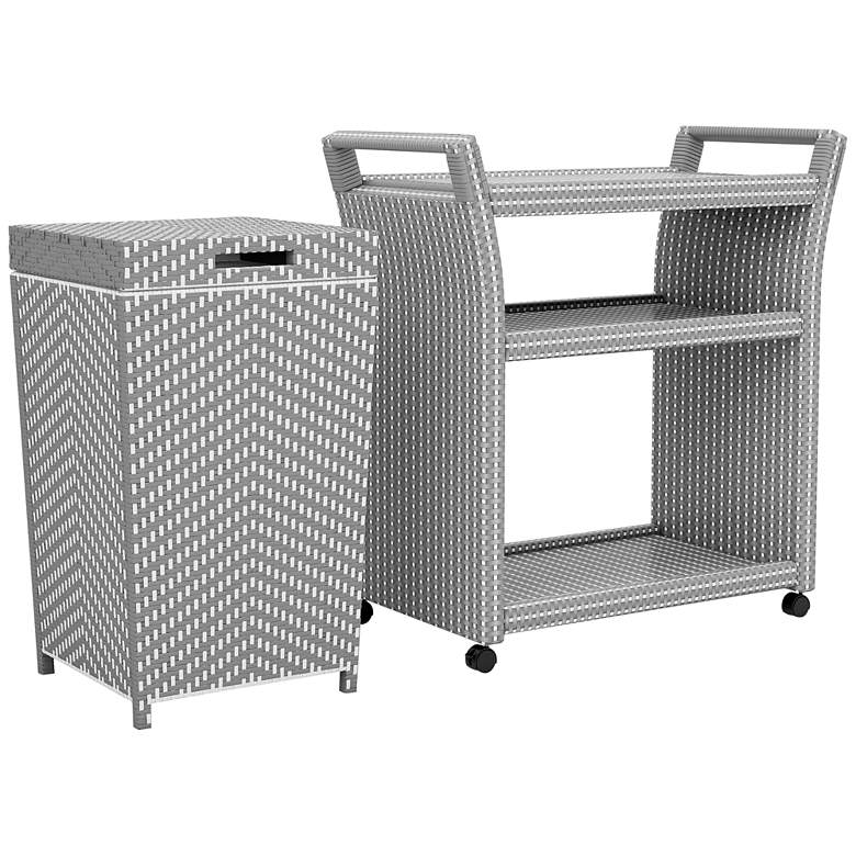 Image 2 Anderson Gray White 2-Piece Serving Cart and Trash Can Set