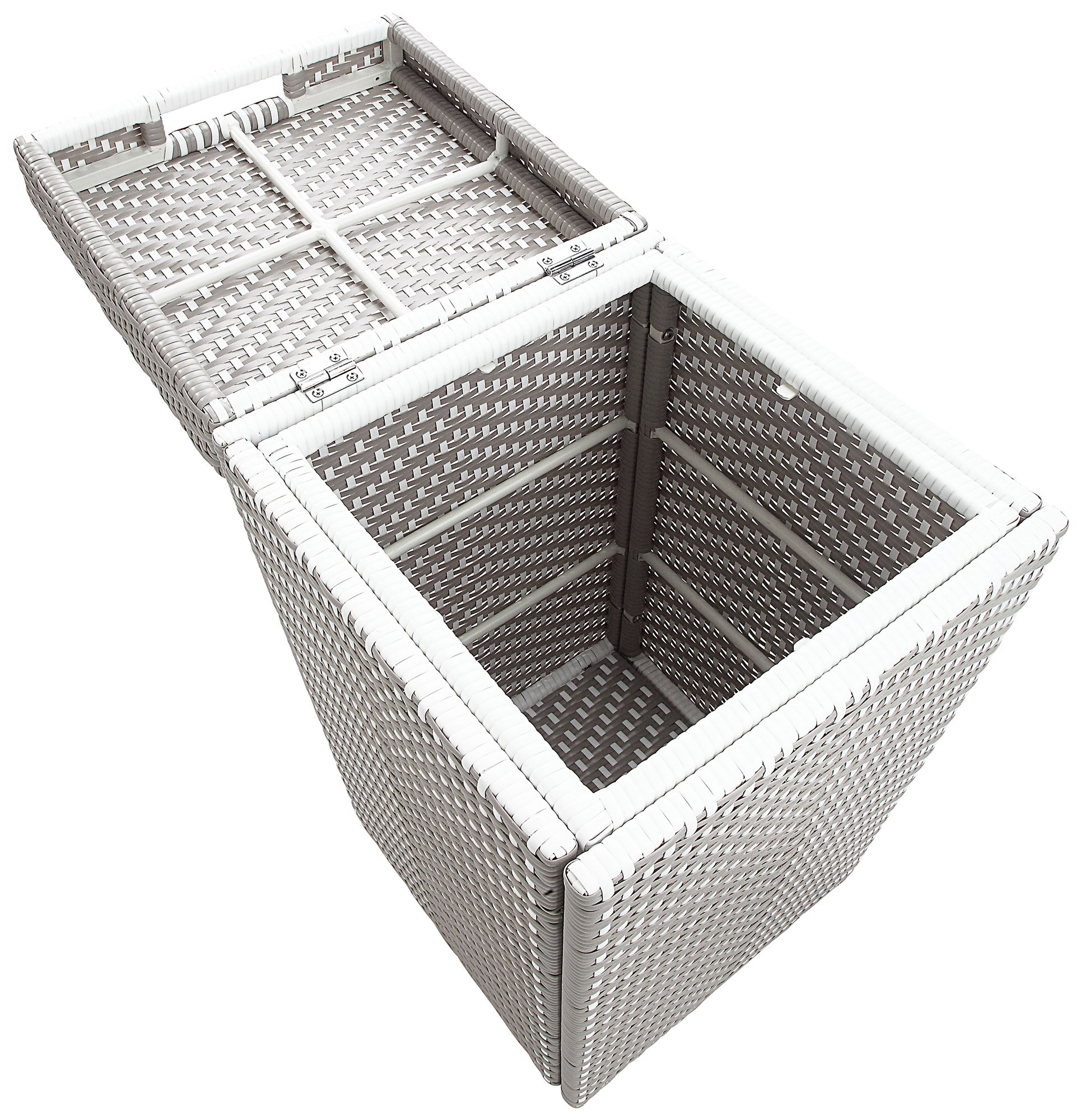 Image 4 Anderson Gray White Coastal Woven Wicker Serving Cart and Trash Can Set more views