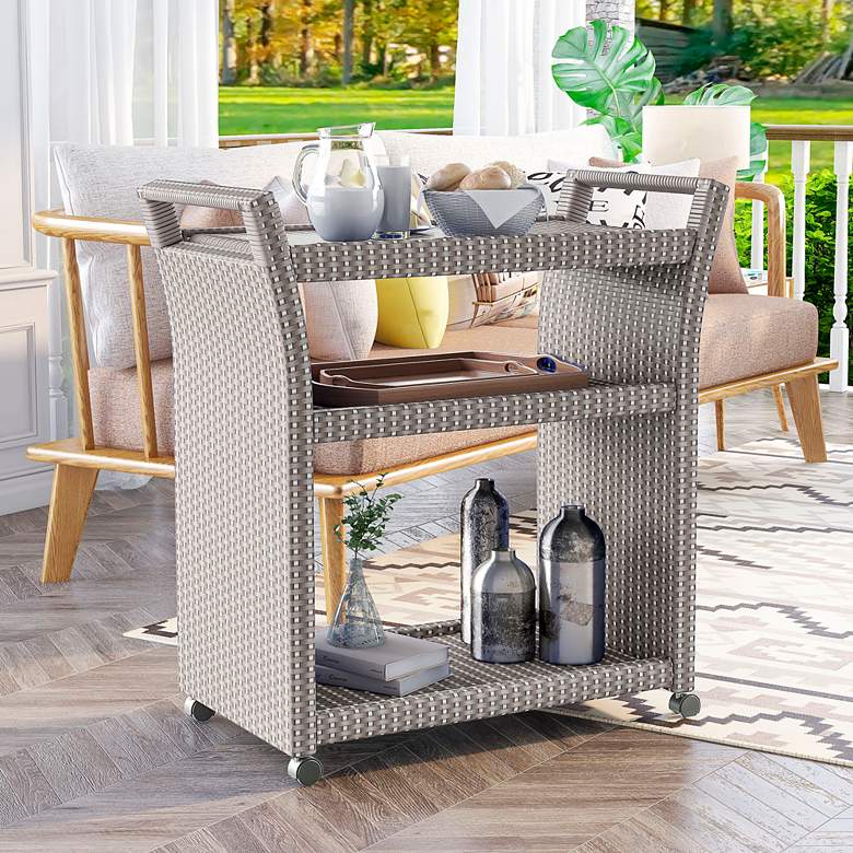 Image 1 Anderson Gray White Wicker Patio Serving Cart