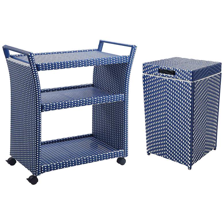 Image 2 Anderson Navy White 2-Piece Serving Cart and Trash Can Set