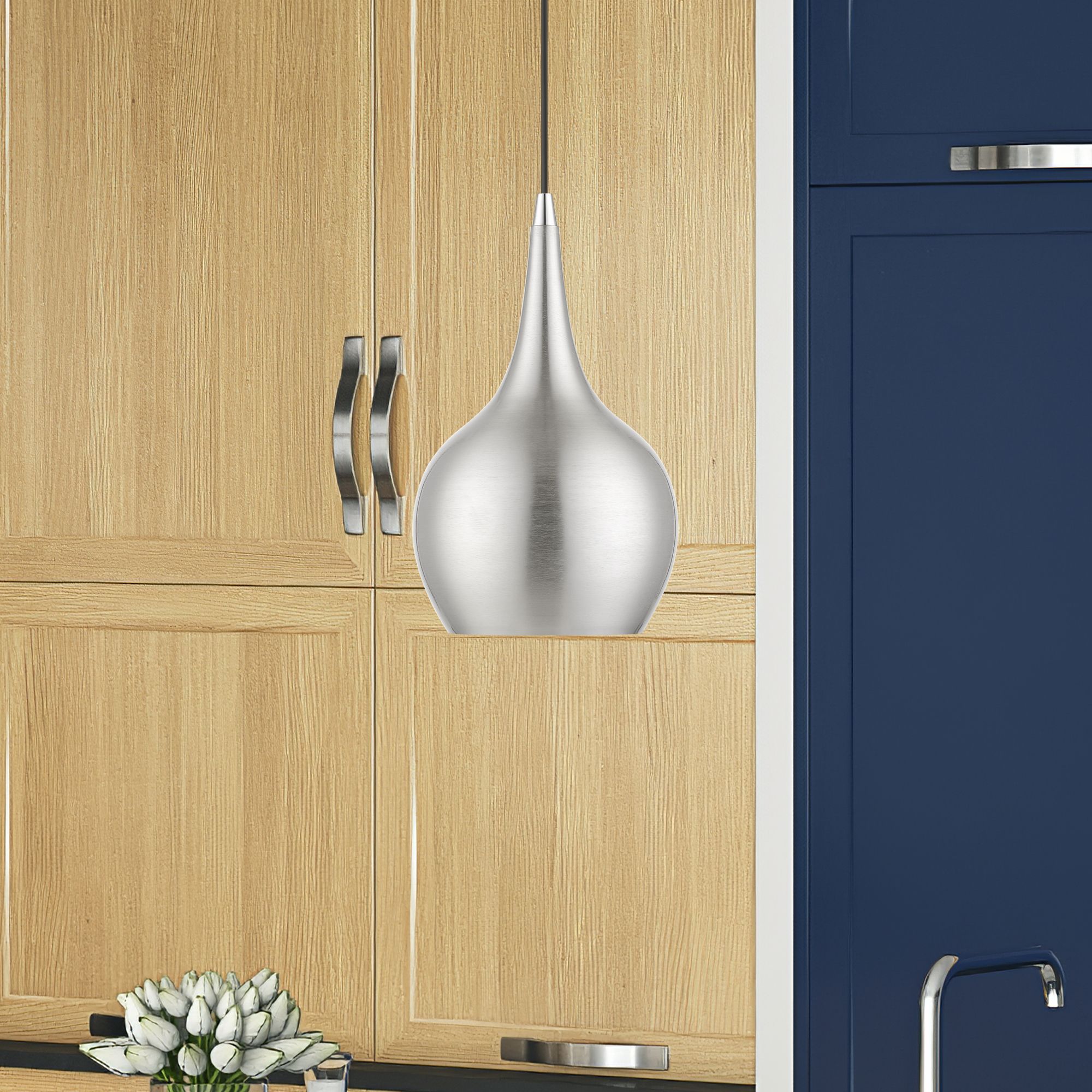 Andes 1 Light Brushed Nickel Mini Pendant with Polished Chrome Accents