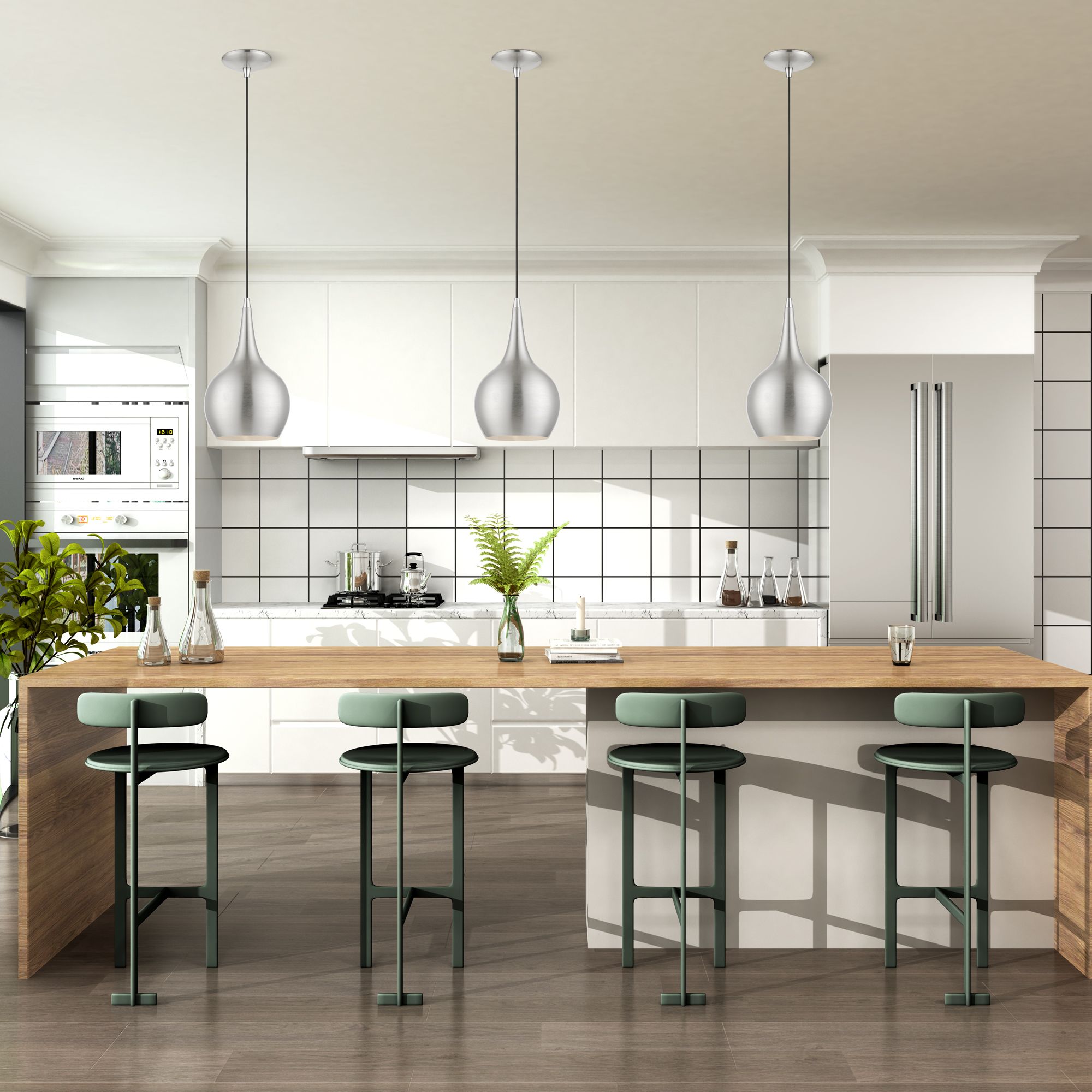 Andes 1 Light Brushed Nickel Mini Pendant with Polished Chrome Accents