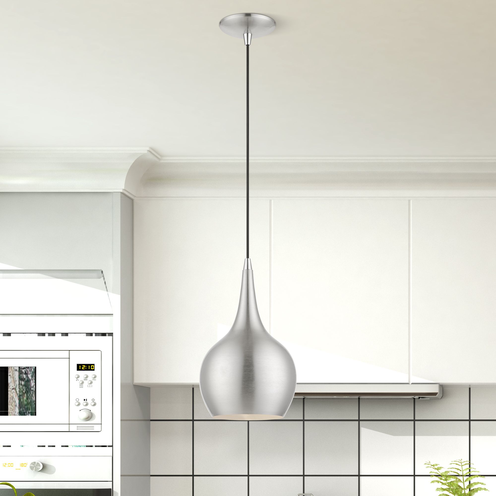 Andes 1 Light Brushed Nickel Mini Pendant with Polished Chrome Accents