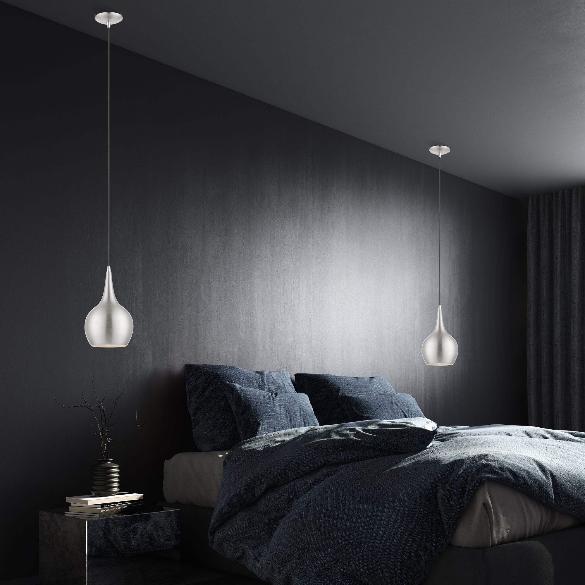 Andes 1 Light Brushed Nickel Mini Pendant with Polished Chrome Accents