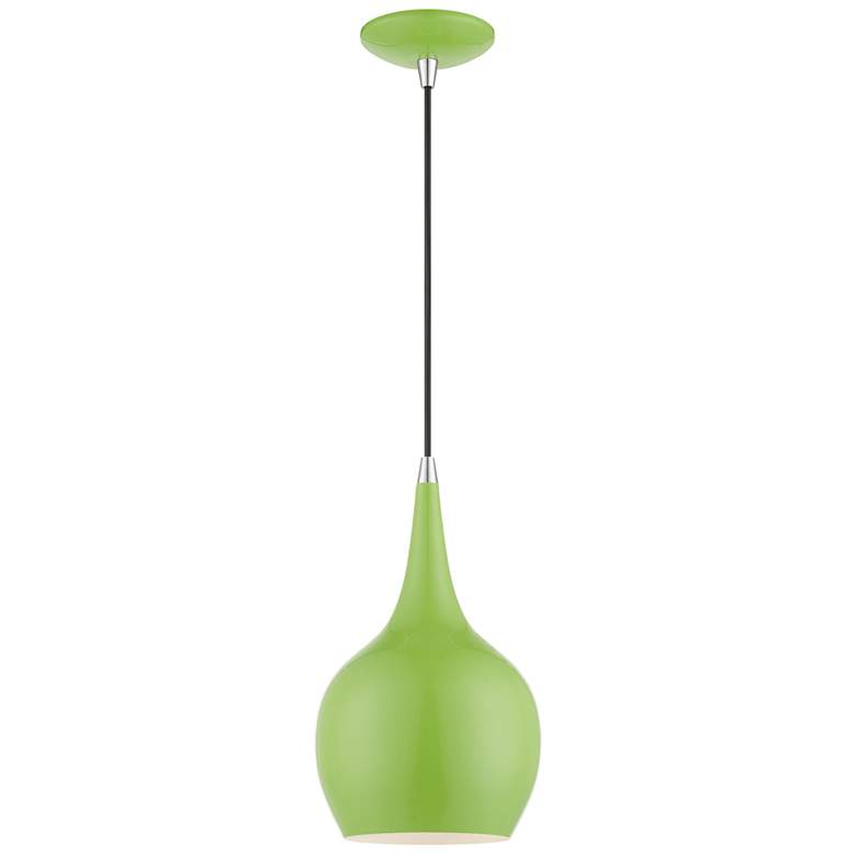 Image 1 Andes 1 Light Shiny Apple Green Mini Pendant with Polished Chrome Accents