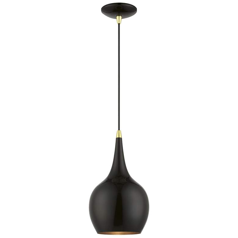 Image 1 Andes 1 Light Shiny Black Mini Pendant with Polished Brass Accents