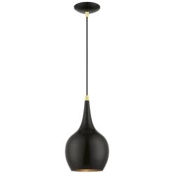 Andes 1 Light Shiny Black Mini Pendant with Polished Brass Accents