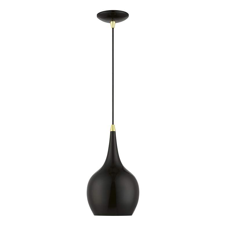 Image 3 Andes 1 Light Shiny Black Mini Pendant with Polished Brass Accents more views