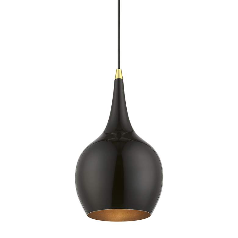 Image 4 Andes 1 Light Shiny Black Mini Pendant with Polished Brass Accents more views