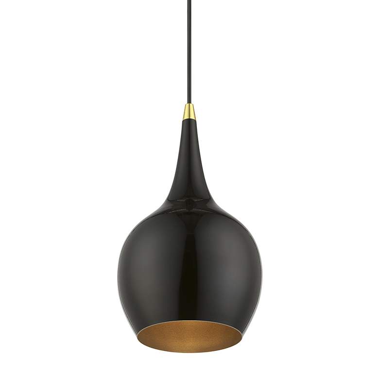 Image 5 Andes 1 Light Shiny Black Mini Pendant with Polished Brass Accents more views