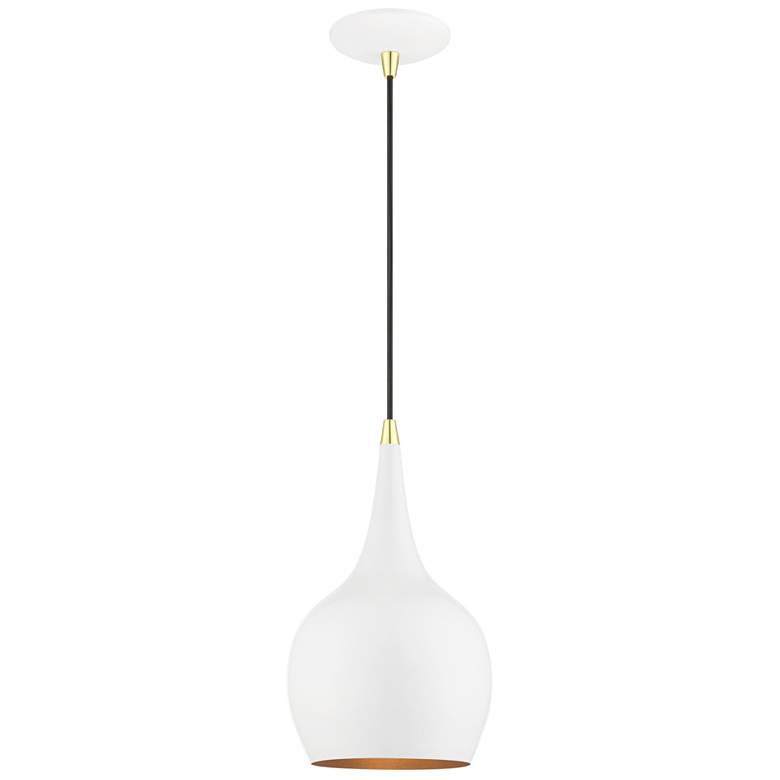 Image 1 Andes 1 Light Shiny White Mini Pendant with Polished Brass Accents
