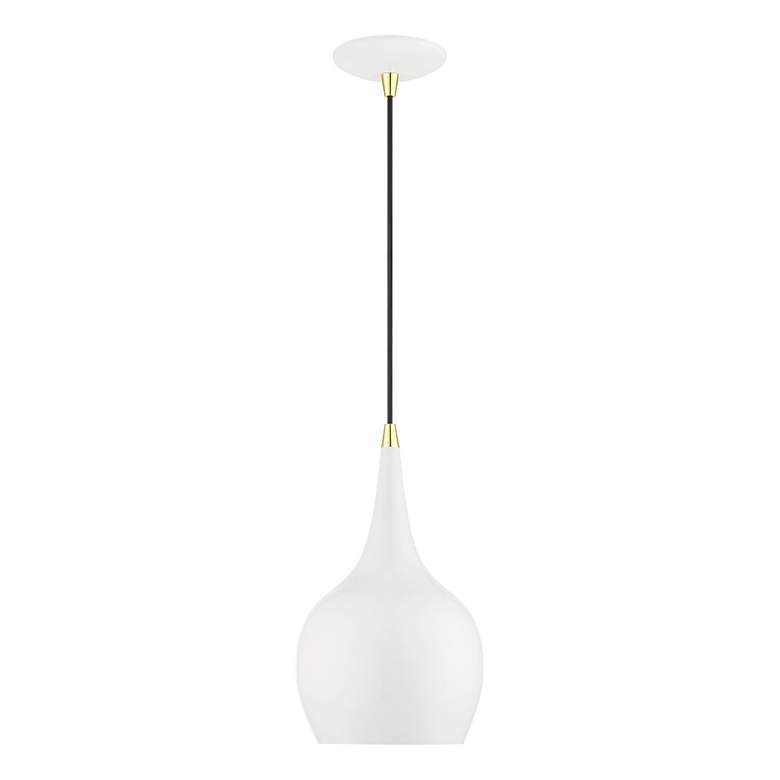 Image 3 Andes 1 Light Shiny White Mini Pendant with Polished Brass Accents more views