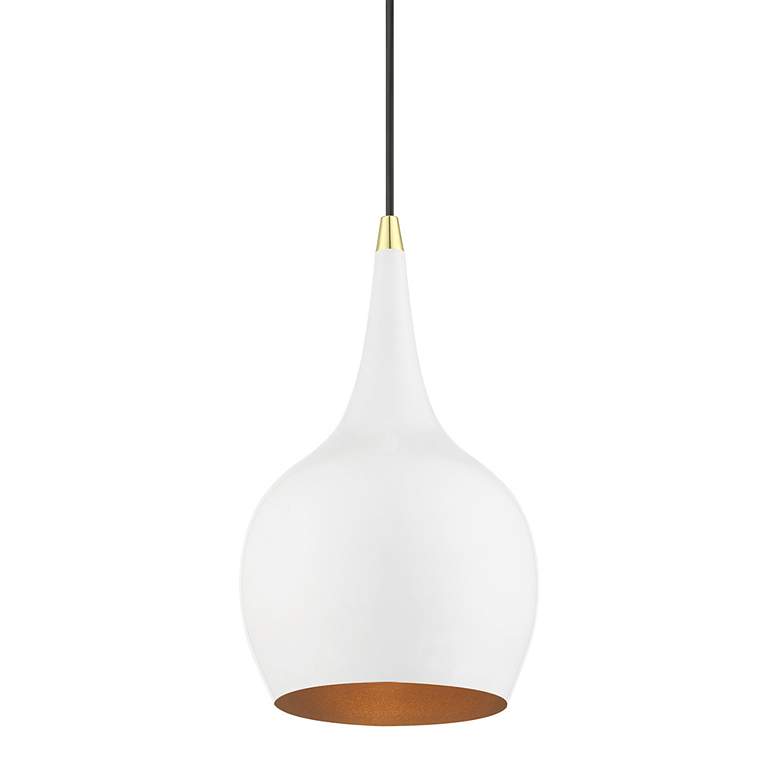 Image 4 Andes 1 Light Shiny White Mini Pendant with Polished Brass Accents more views