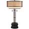 Andes Bronze Double Shade 2-Light Table Lamp With Black Round Riser