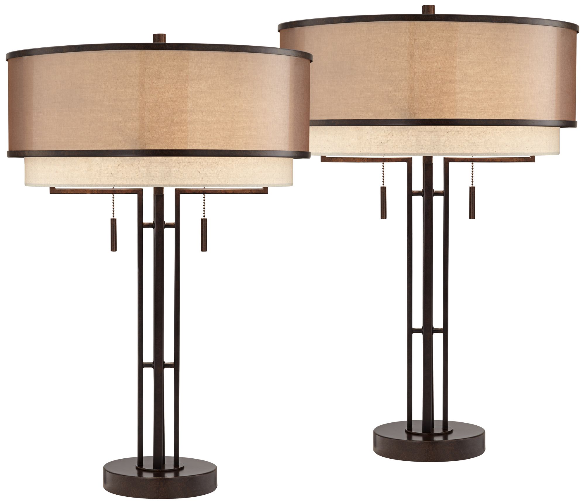 Andes Bronze Double Shade Industrial Table Lamps Set of 2 226H7
