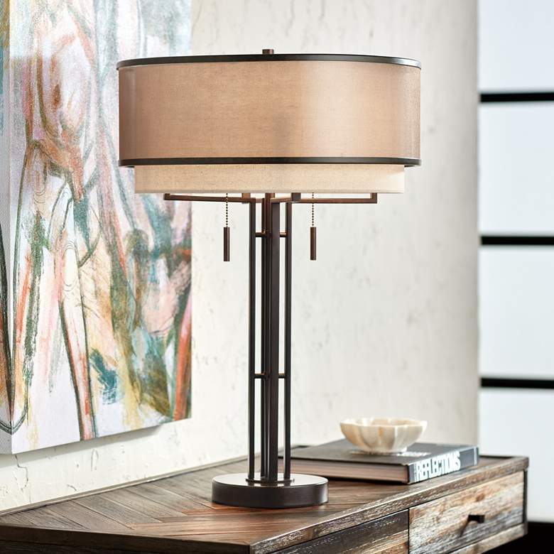 Image 2 Andes Double Shade 27 1/2" High Industrial Table Lamp With USB Dimmer