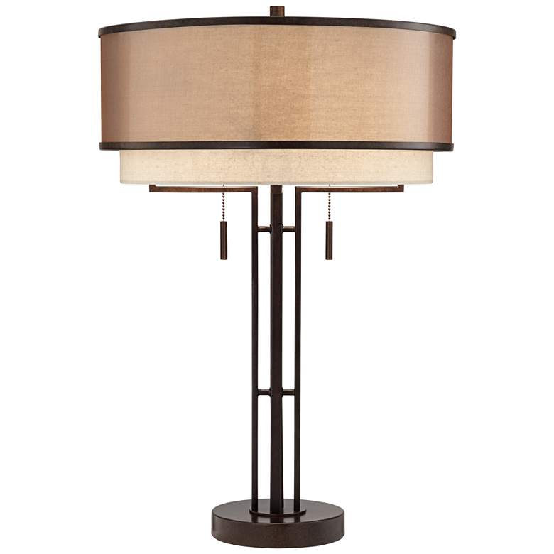 Image 2 Andes Double Shade Industrial Table Lamp with Table Top Dimmer