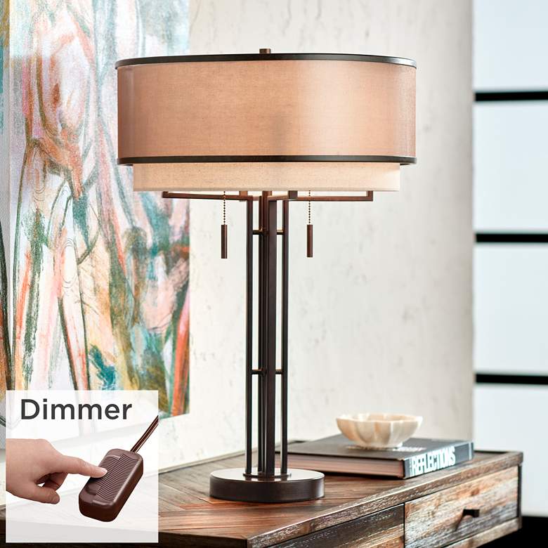 Image 1 Andes Double Shade Industrial Table Lamp with Table Top Dimmer