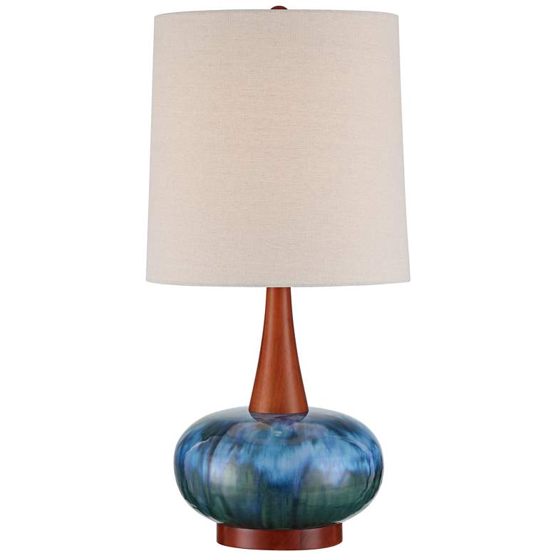 Image 2 Andi 25" Modern Wood and Blue Ceramic Table Lamp