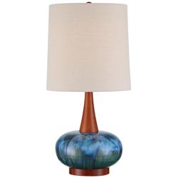 Andi 25" Modern Wood and Blue Ceramic Table Lamp