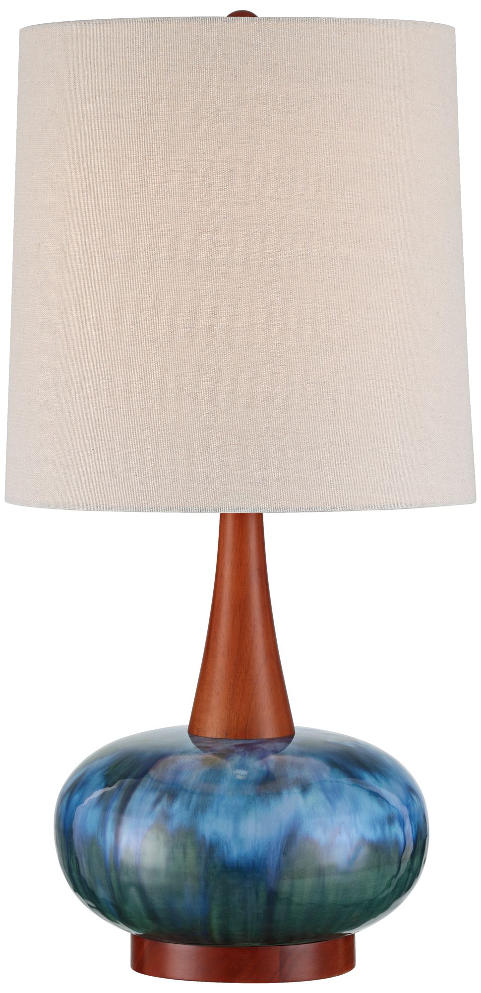 Andi 25" Modern Wood and Blue Ceramic Table Lamp