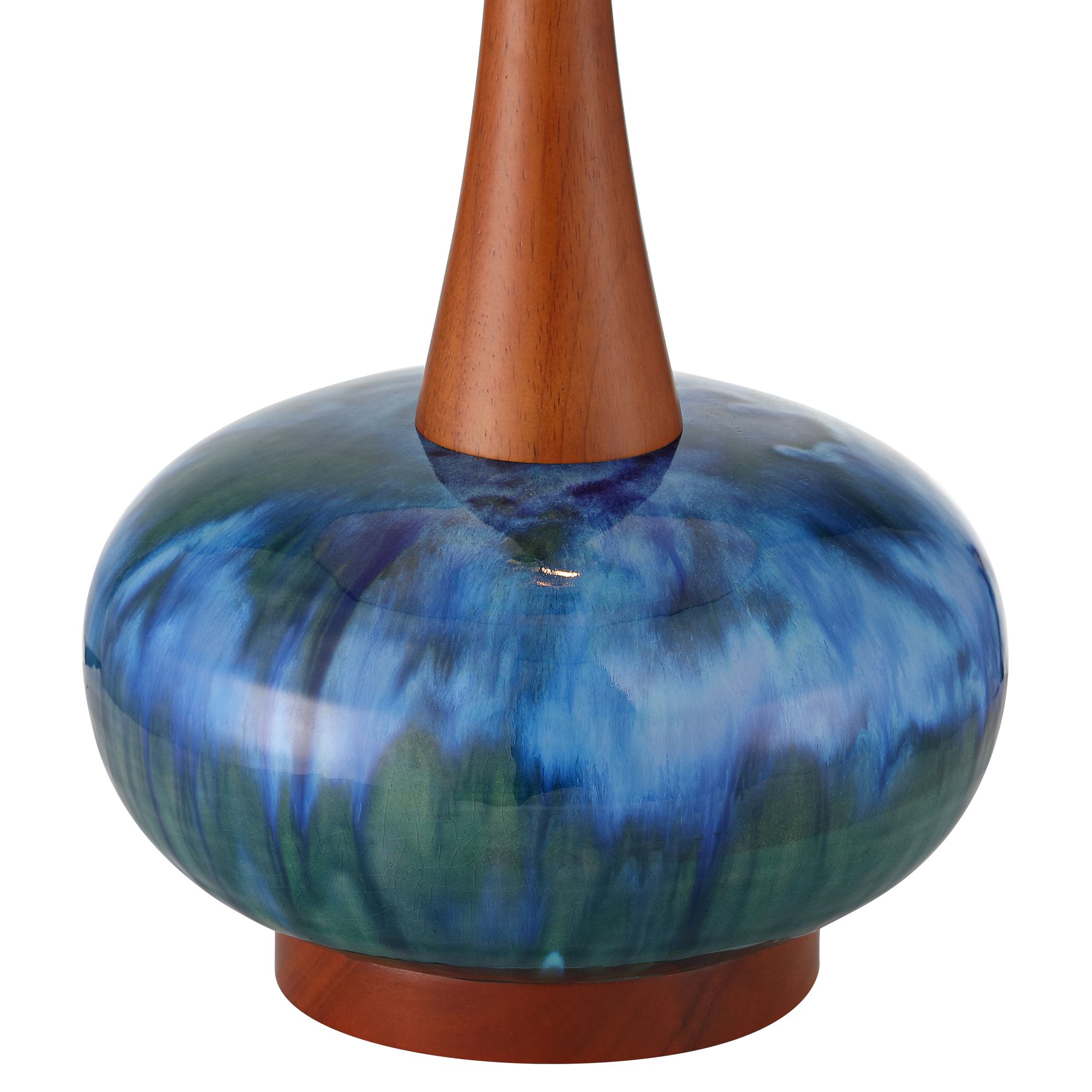 Image 4 Andi 25" Modern Wood and Blue Ceramic Table Lamp more views