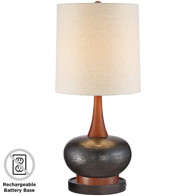 Image 1 Andi Ceramic and Wood Table Lamp with Battery Pack Base