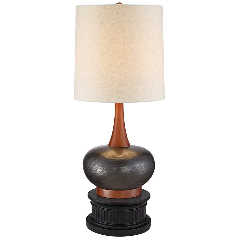 Image 1 Andi Ceramic and Wood Table Lamp With Black Round Riser