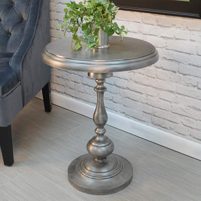 Image 1 Andre 18 1/2" Wide Antique Nickle Round Accent Table