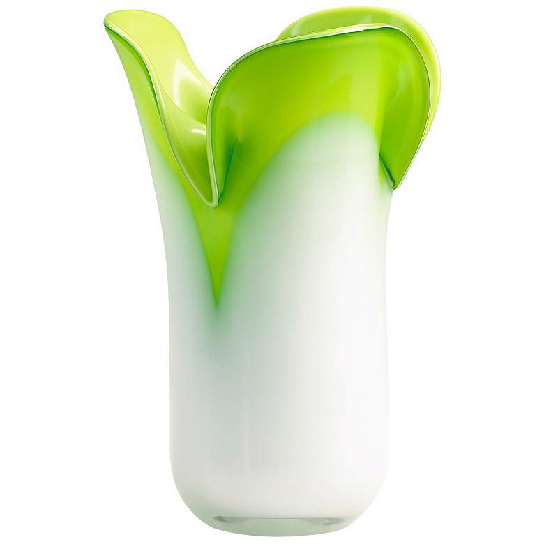 Image 1 Andre Large Hot Green and Icy White 11 14/ inch High Glass Vase