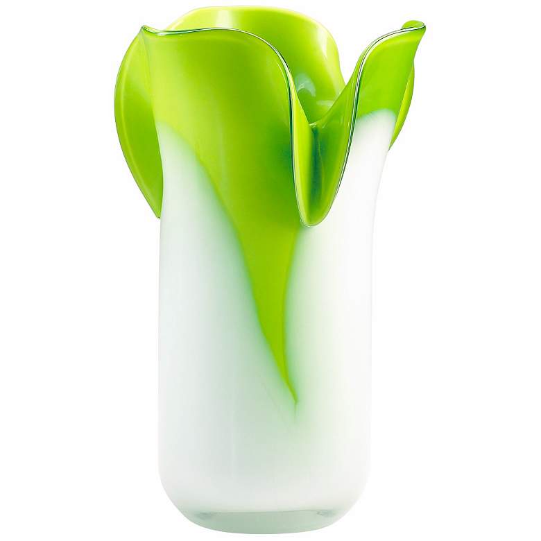 Image 1 Andre Small Hot Green and Icy White 8 3/4 inch High Glass Vase