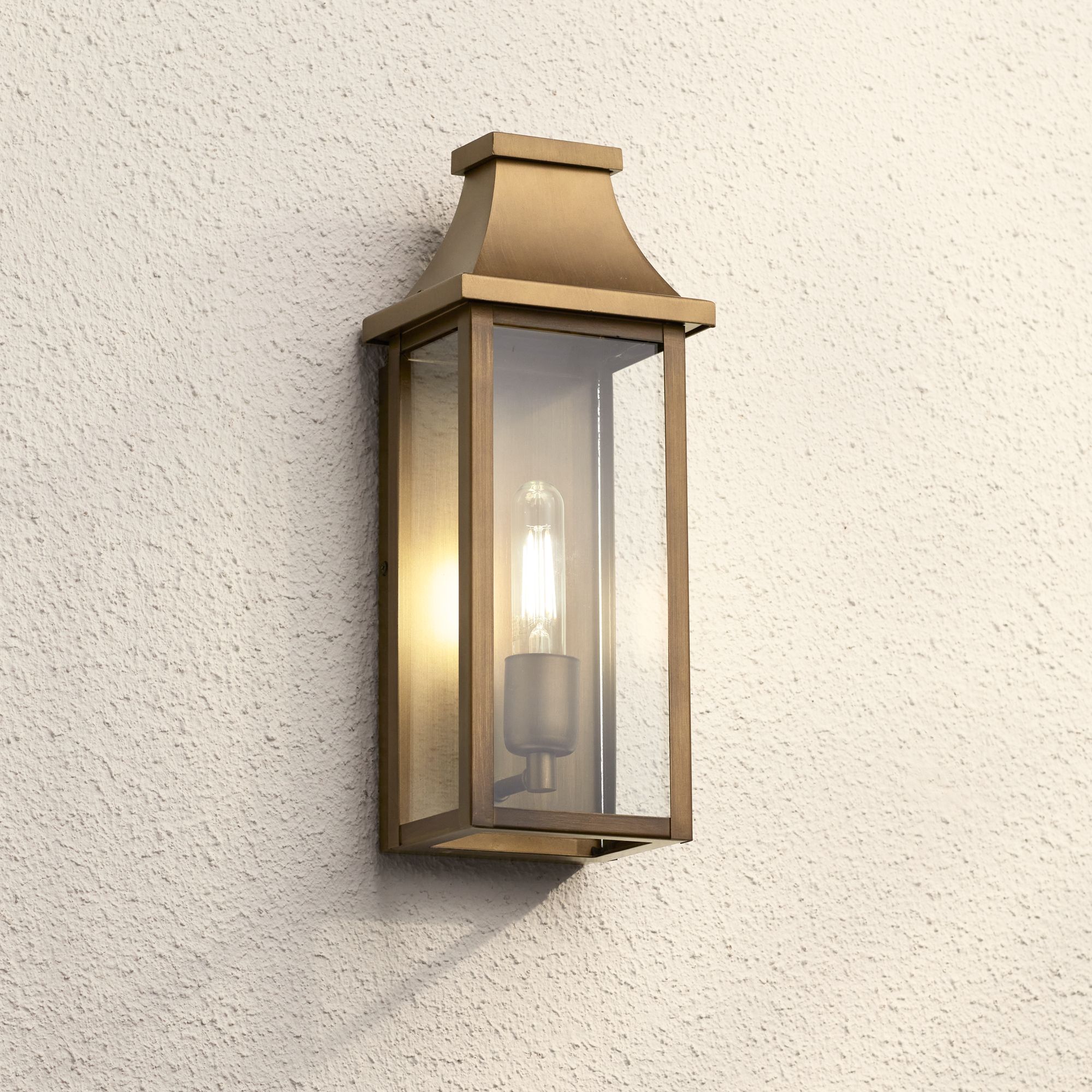 Andres 15" High Aged Brass Pocket Lantern Outdoor Wall Light Set of 2