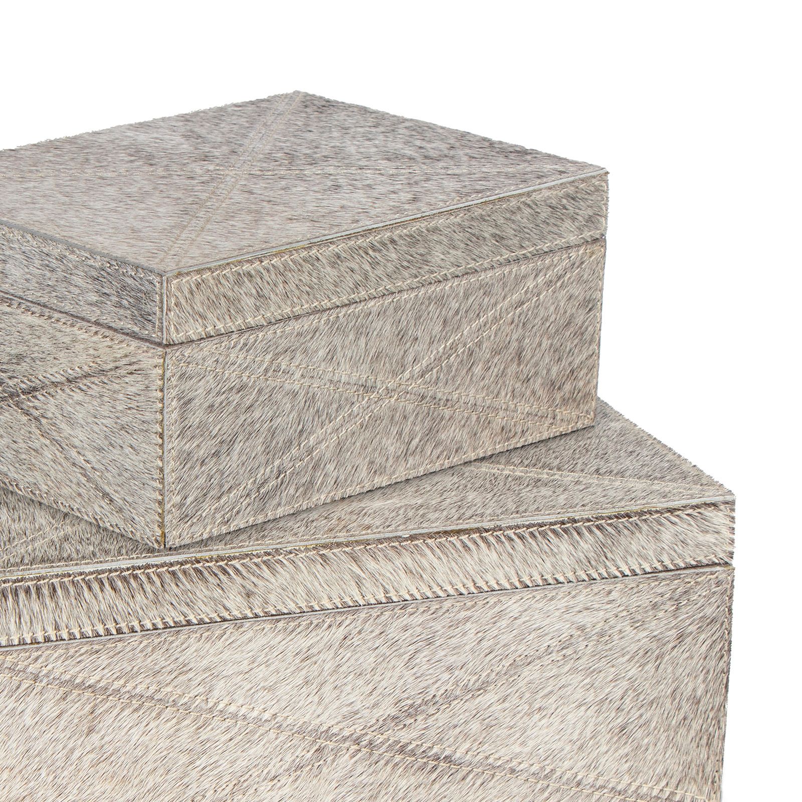 Image 4 Andres Gray Hair on Hide Leather Decorative Boxes Set of 2 more views