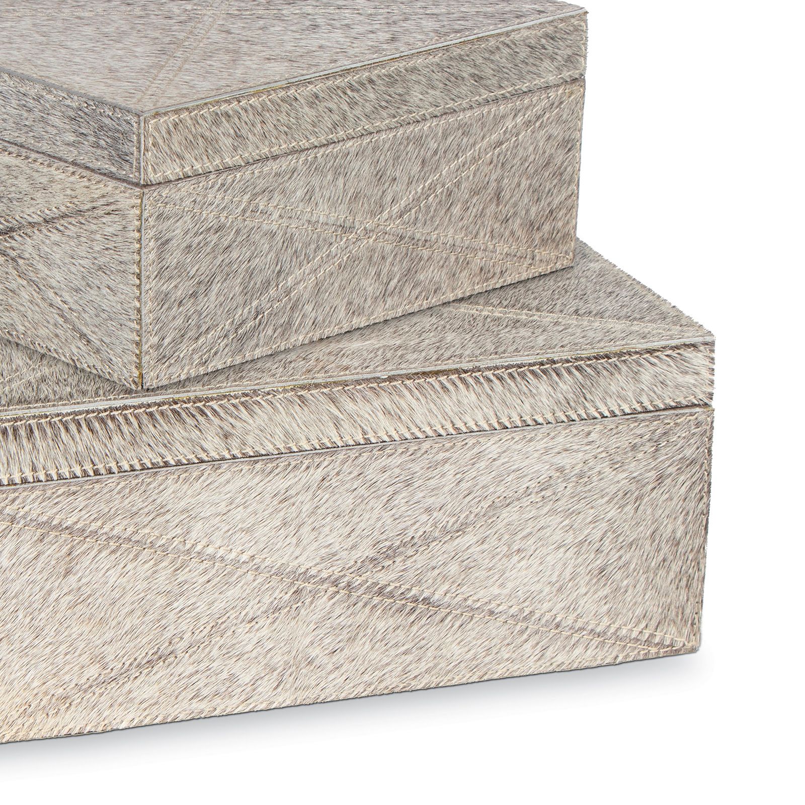 Image 5 Andres Gray Hair on Hide Leather Decorative Boxes Set of 2 more views