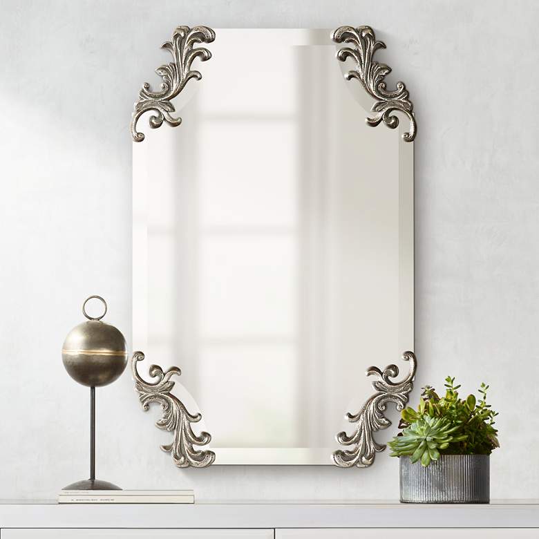 Image 1 Andretta Antiqued Silver 19 1/4" x 29 1/4" Wall Mirror