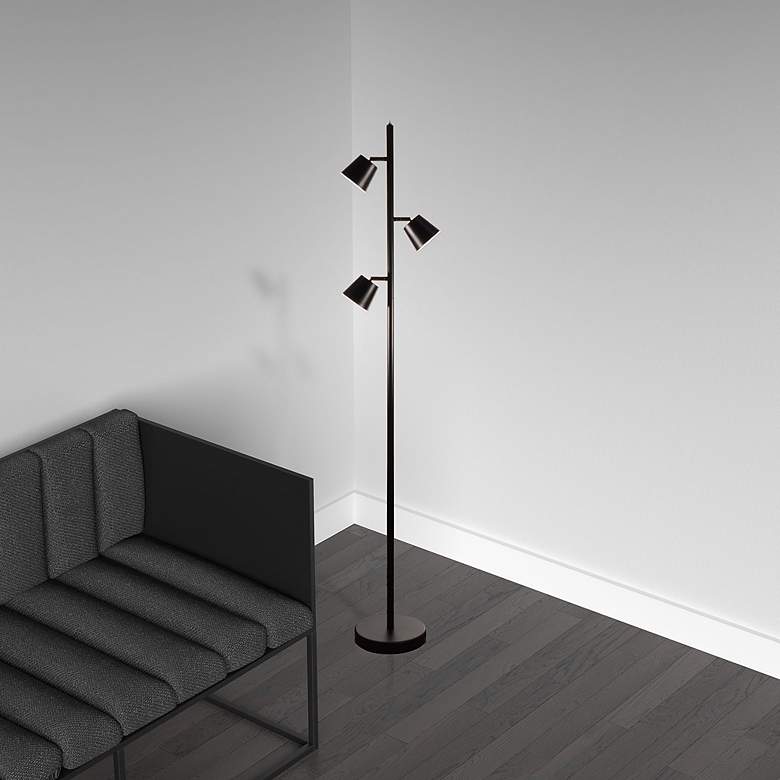 Image 3 Andrews 61 1/2" Modern Matte Black Metal 3-Light LED Tree Floor Lamp more views