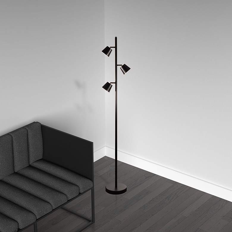 Image 3 Andrews 61 1/2 inch Modern Matte Black Metal 3-Light LED Tree Floor Lamp more views