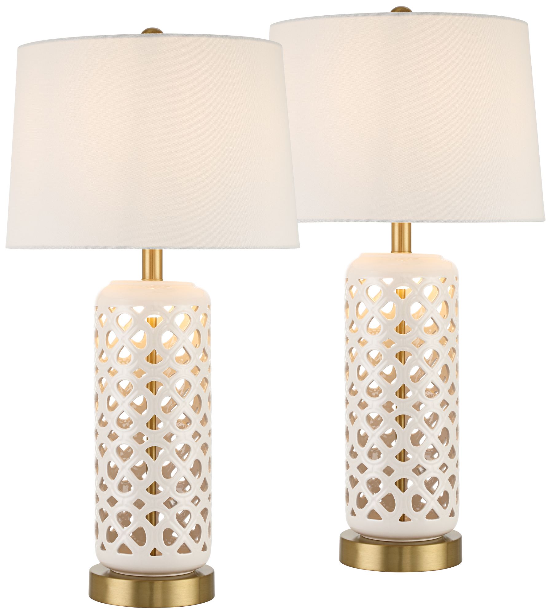 Image 2 Andria 27" High Ivory Ceramic Honeycomb Design USB Table Lamp Set of 2