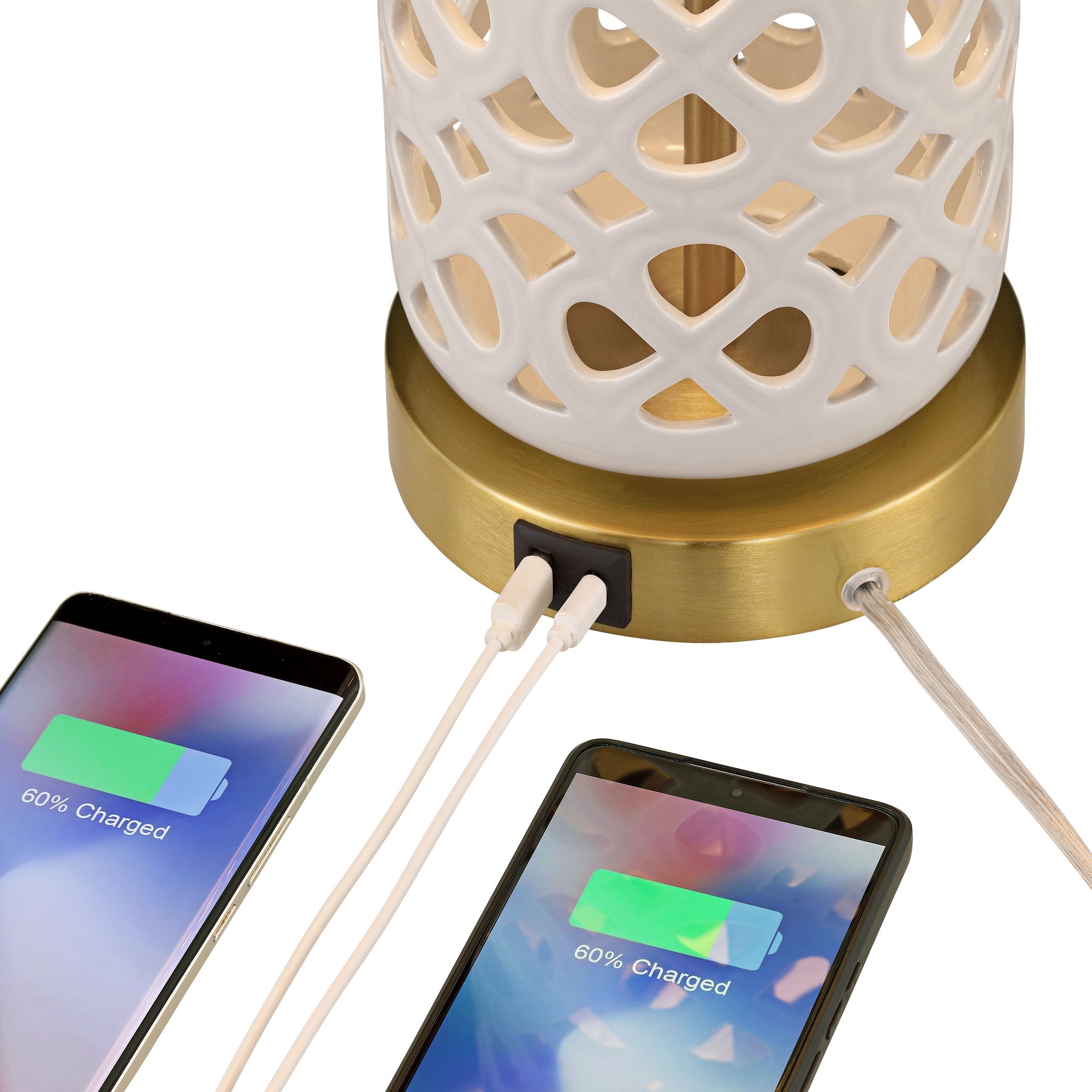 Image 7 Andria 27" High Ivory Ceramic Honeycomb Design USB Table Lamp Set of 2 more views