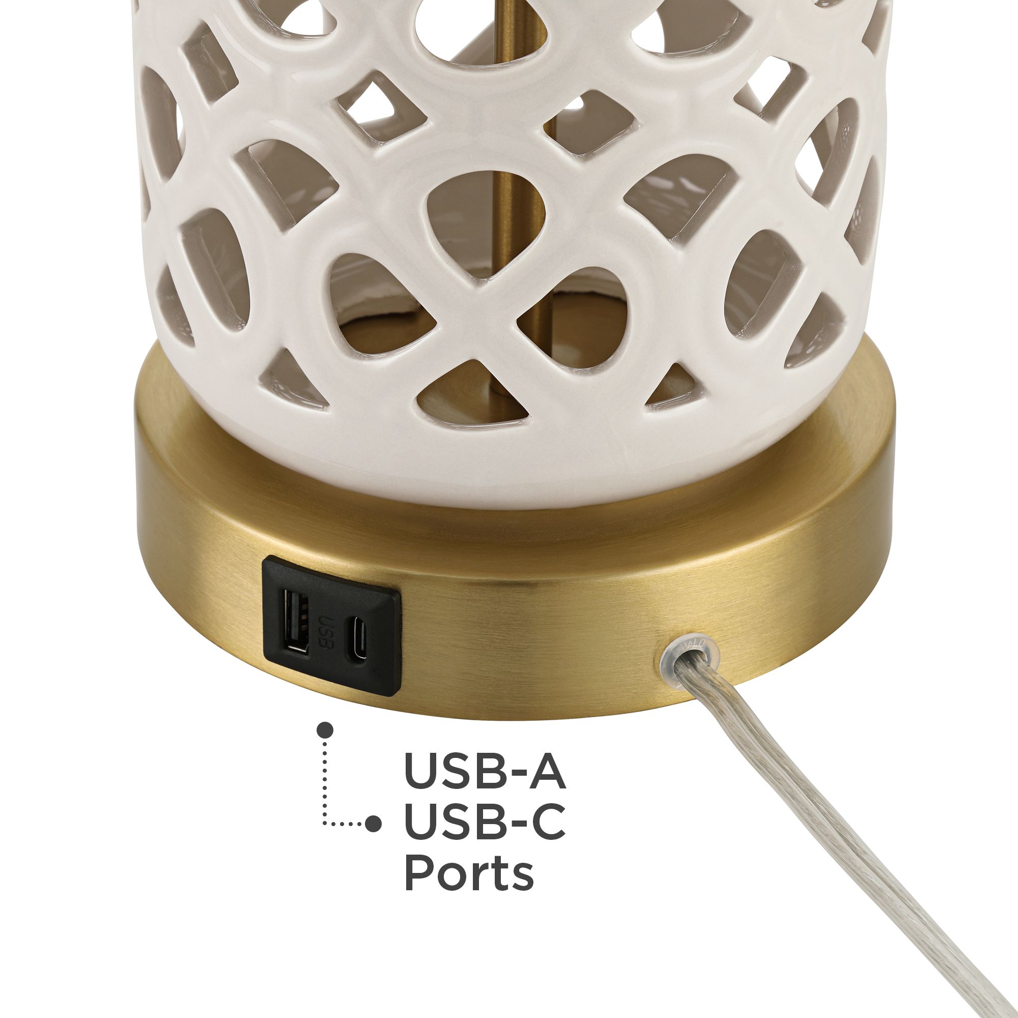 Andria 27" High Ivory Ceramic Honeycomb Design USB Table Lamp Set of 2