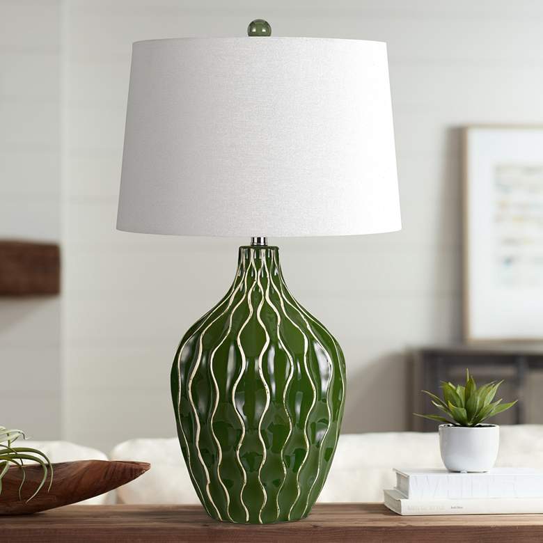 Image 1 Andria Green Grass Wave Ceramic Pot Table Lamp
