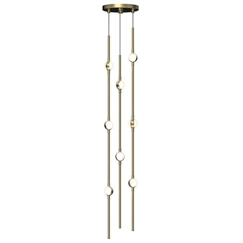 Image 1 Andromeda Short 6" Round LED Pendant - Satin Brass - White Acrylic Len