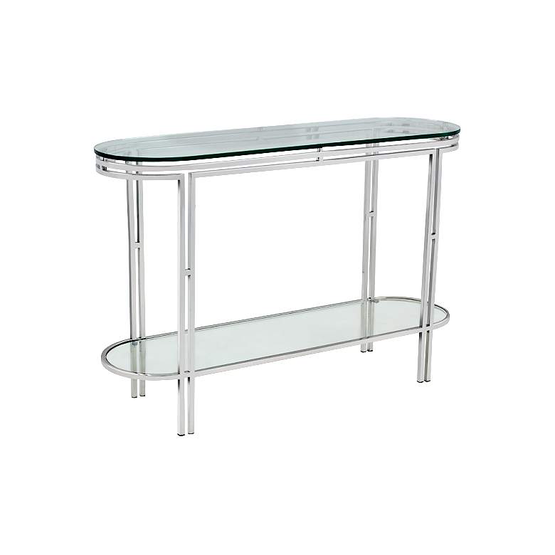 Image 1 Andros Oval Glass Polished Steel Console Table