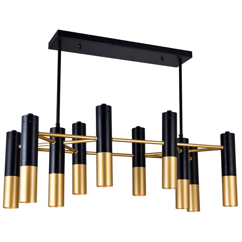 Image 1 Anem 10 Light Down Chandelier With Matte Black & Satin Gold Finish