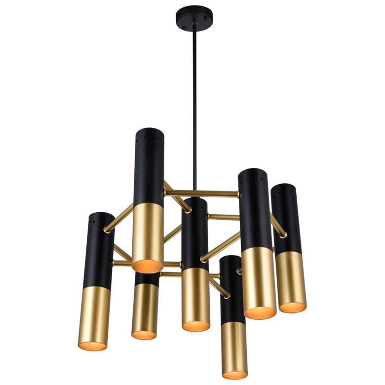 Image 1 Anem 7 Light Down Chandelier With Matte Black & Satin Gold Finish